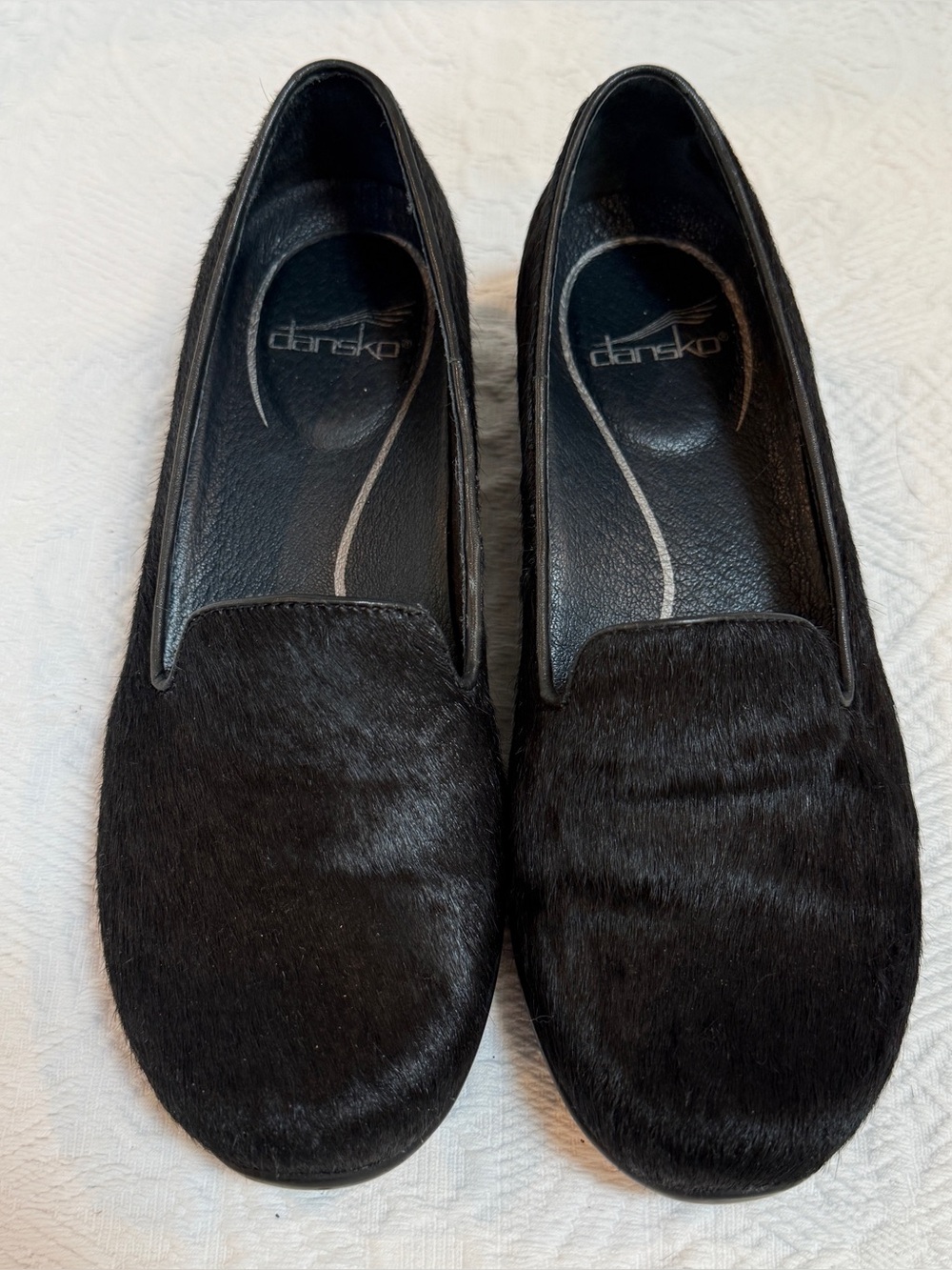 Dansko Olivia Clogs Flats Women’s 38 7.5 Black Leather Calf Hair Slip On Loafers